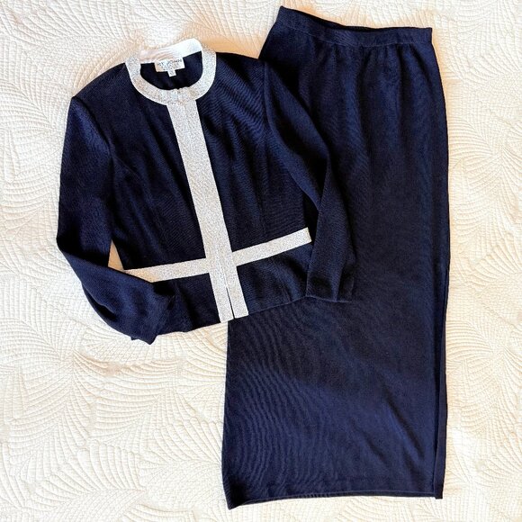 Vintage St. John Evening Crystal Embellished Formal Gown Skirt Set Size 14 - Picture 1 of 17